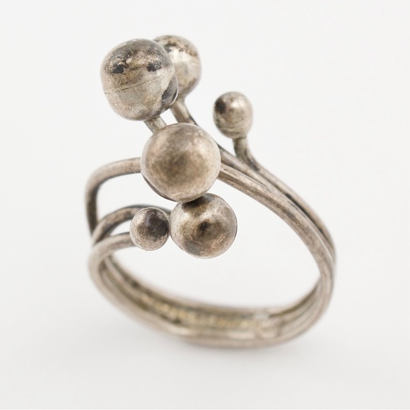 Vintage Taxco Sterling Silver Ball End Bypass Ring Size 9 Modernist Brutalist - Picture 1 of 9